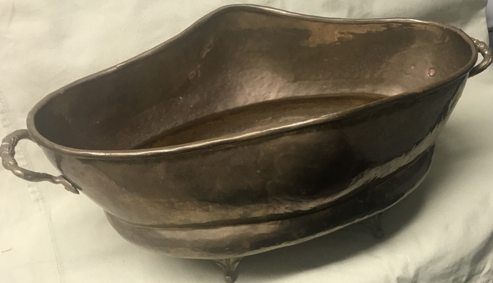 Solid Brass Decorative Planter – Artisan Made in India footed and with handles