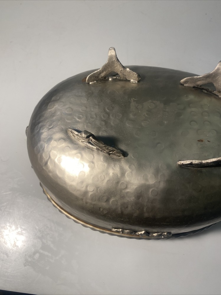 Hammered Metal Planter, Footed /Elephants