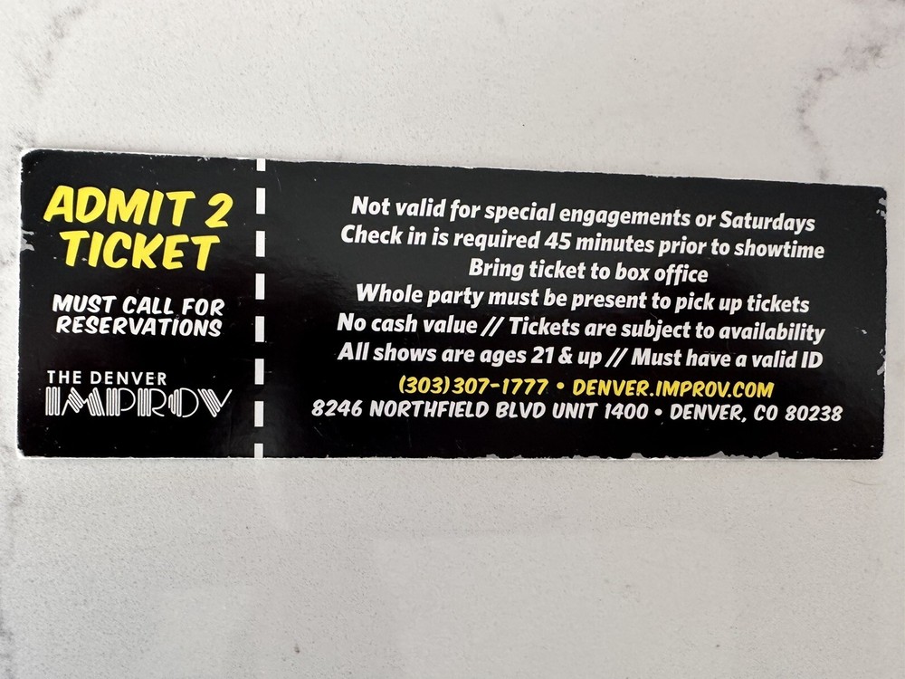 Denver Improv Colorado Ticket For 2 Comedy