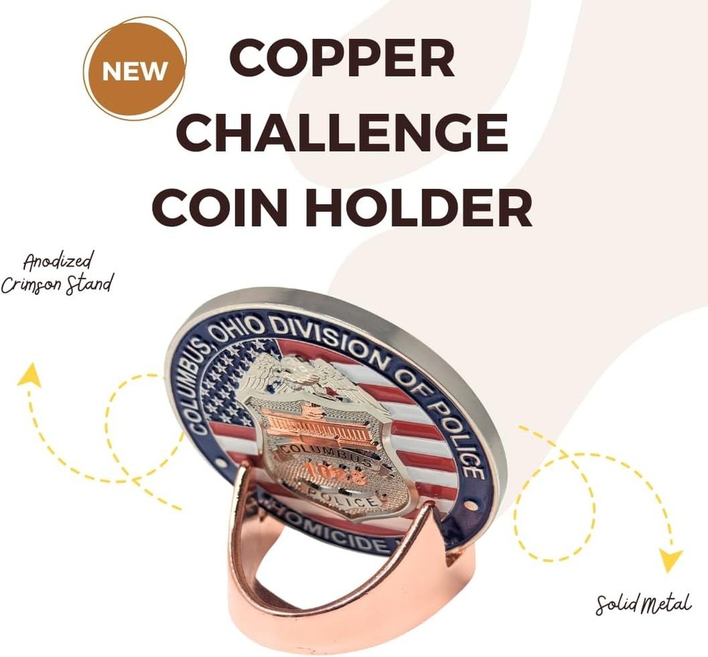 Generic Military Challenge Coin Display Stand - Solid Metal with Copper