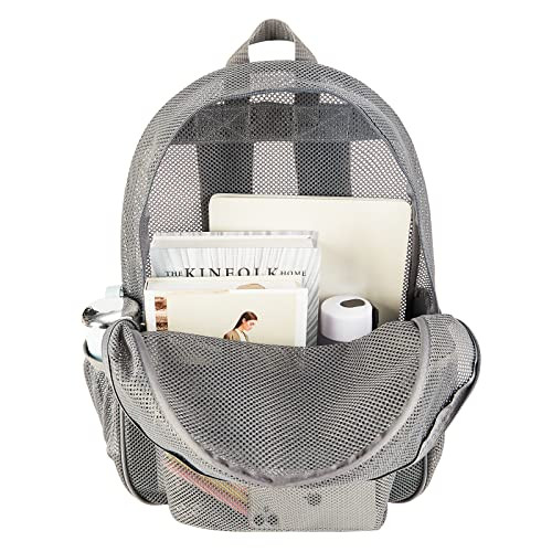 Heavy Duty Mesh Backpack, See Through College Backpack with Padded Grey