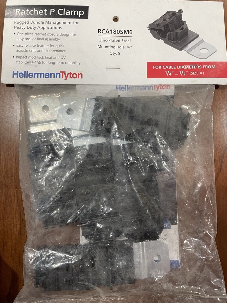 RCA180SM6 Ratcheting P-Clamp HellermannTyton 1/4” - 1/2” (qty 5)