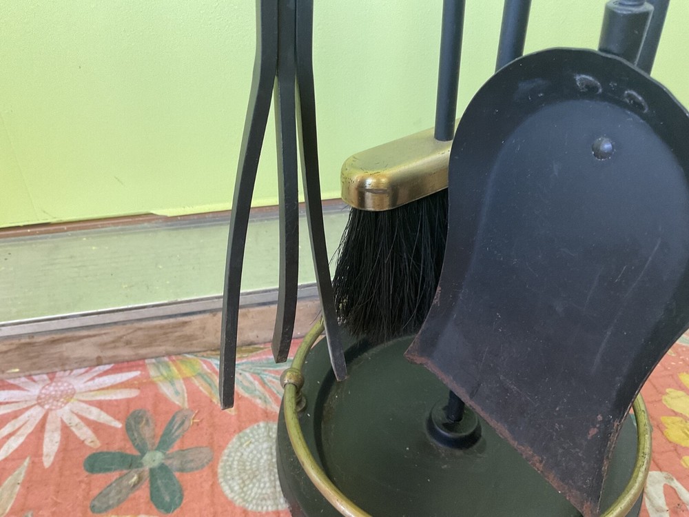 Vintage Cast Brass metal Fireplace Tool Set
