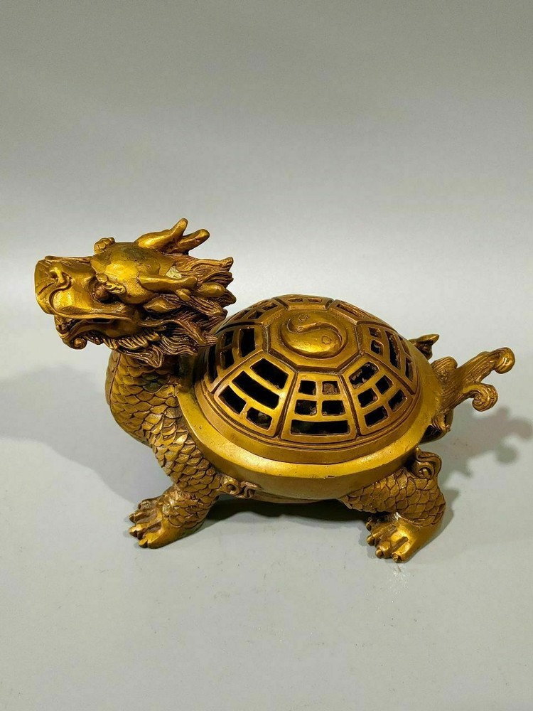 Chinese Brass Handmade Exquisite Dragon Turtle Incense Burner 29608