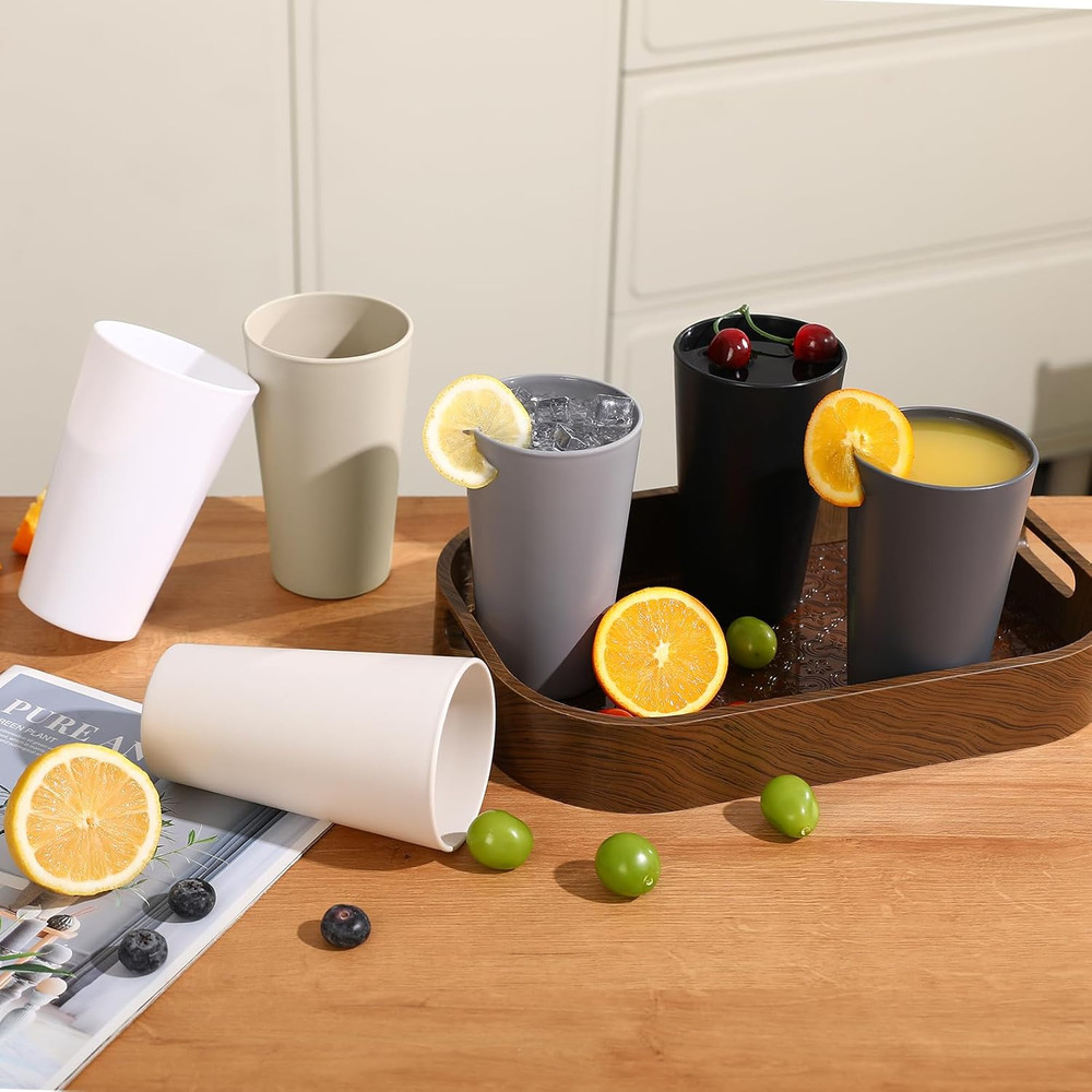 24 Pcs Unbreakable Plastic Cups Set, 20 Oz Reusable Plastic Cups, Stackable Wate