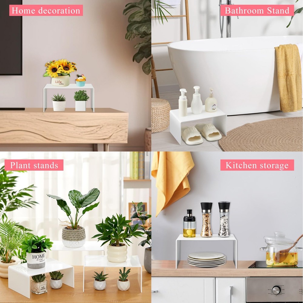 3 Pcs Extra Large 12, 11, 10.25 Inch White Acrylic Display Risers Rectangular...