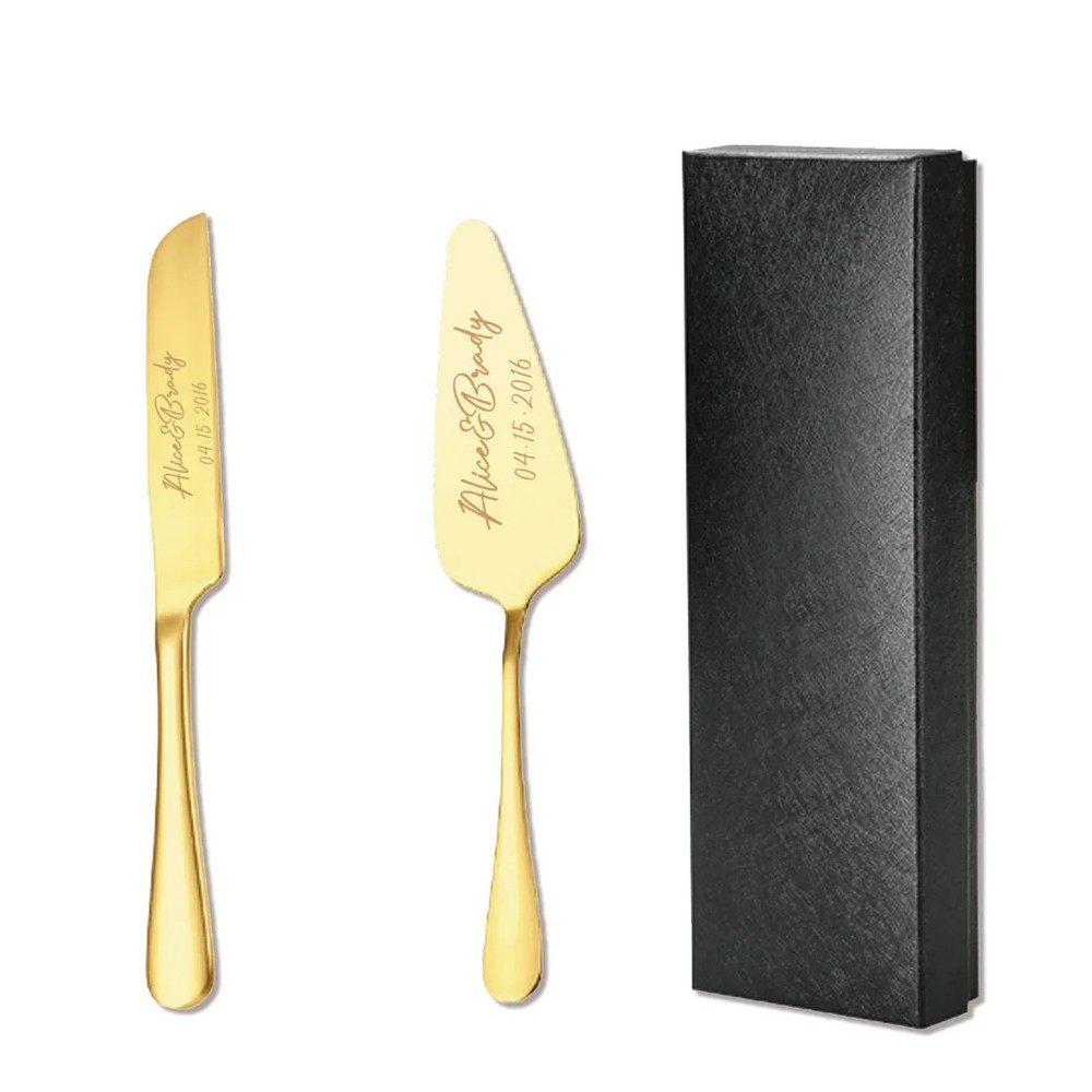 2pc Engraved Stainless Steel Cake Knife & Server Set Wedding Gift Box