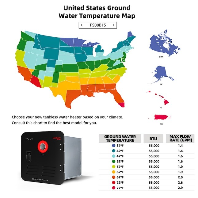 FOGATTI 2.9GPM 55000BTU RV Tankless Water Heater Propane w/15"x18" Black Door