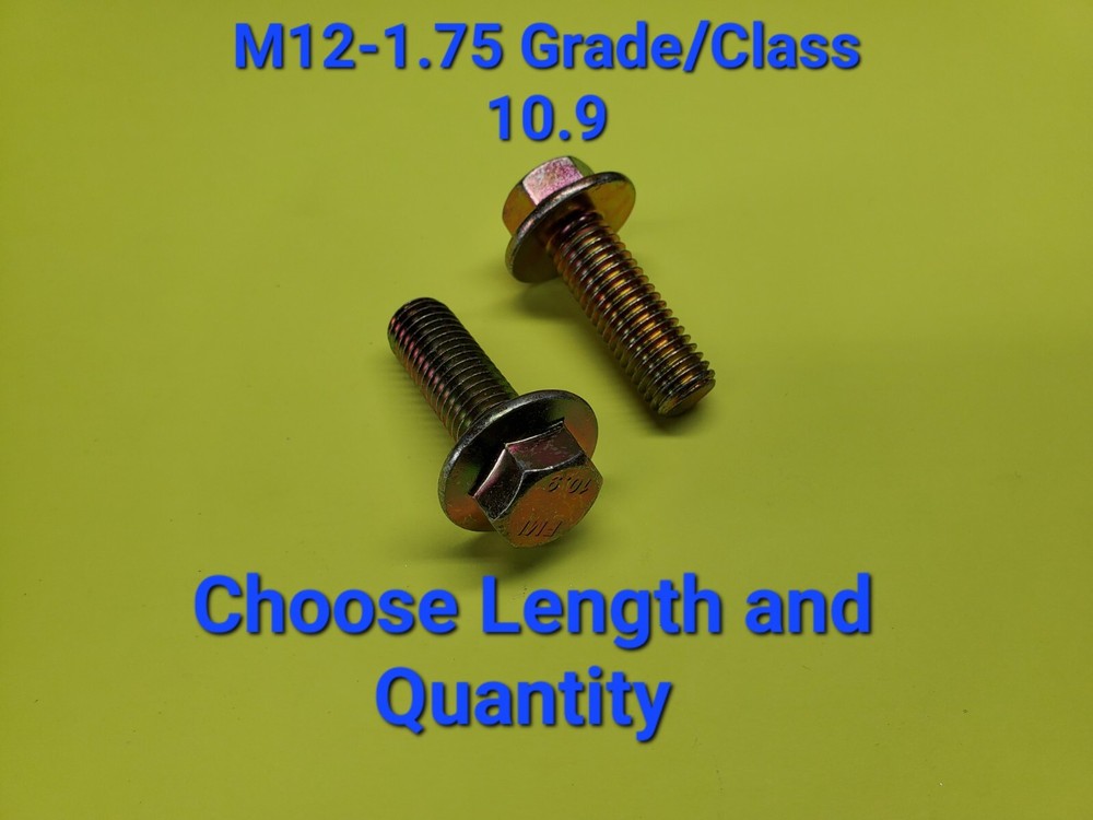 M12-1.75 x(CHOOSE LENGTH & QUANTITY) Class 10.9 Metric Flange Bolts Yellow Grade