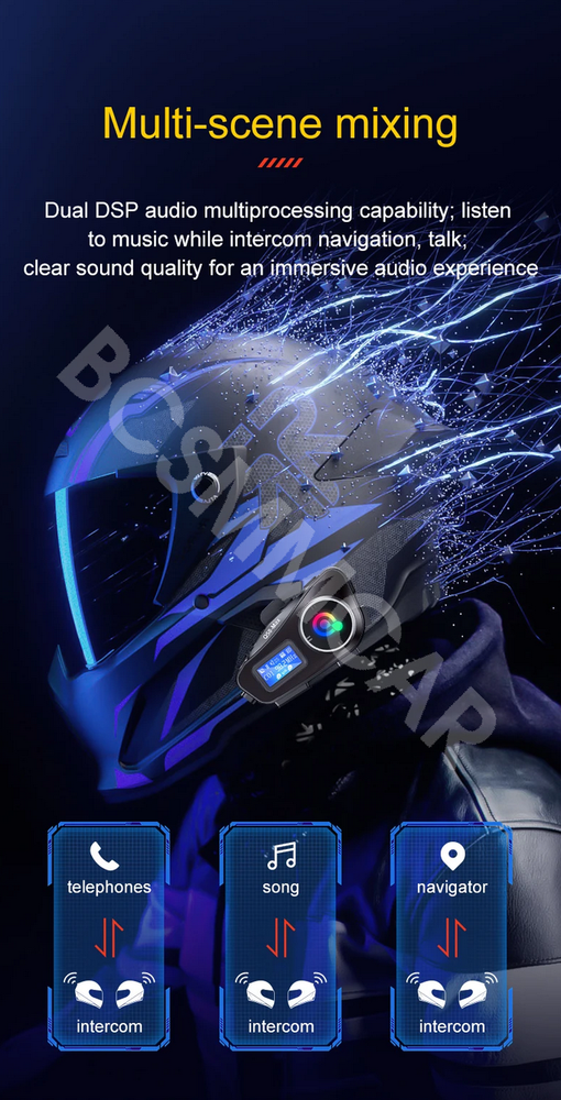 2x Motorcycle Bluetooth Intercom Helmet Headset LCD Display Interphone Earphone