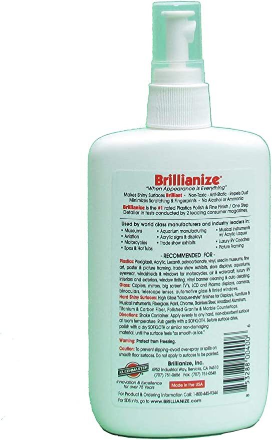 Brillianize Acrylic and Glass Cleaner - 8 oz Spray Bottle - Select Quantity