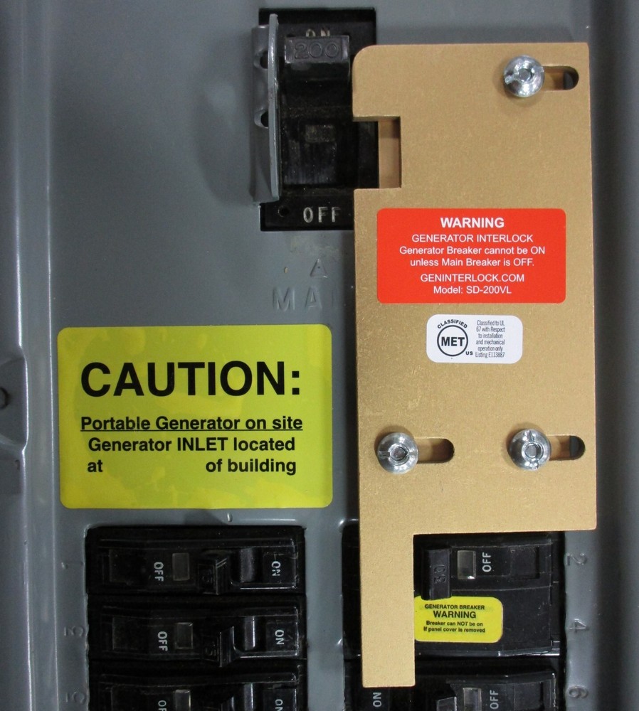 GenInterlock SD-200VL Square D Generator interlock 150 & 200 Amp QO Panel LISTED