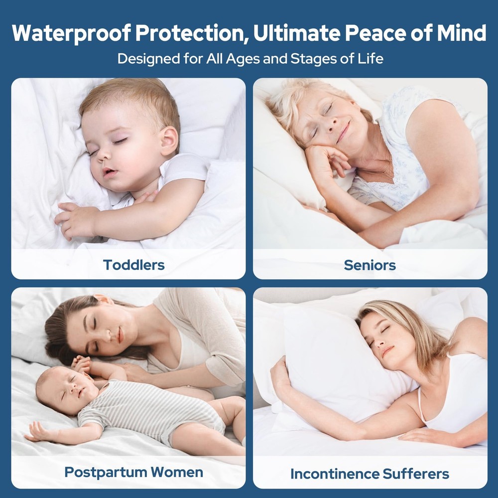 BEDLORE Waterproof Full Size Mattress Pad, Quilted Fitted Full, White