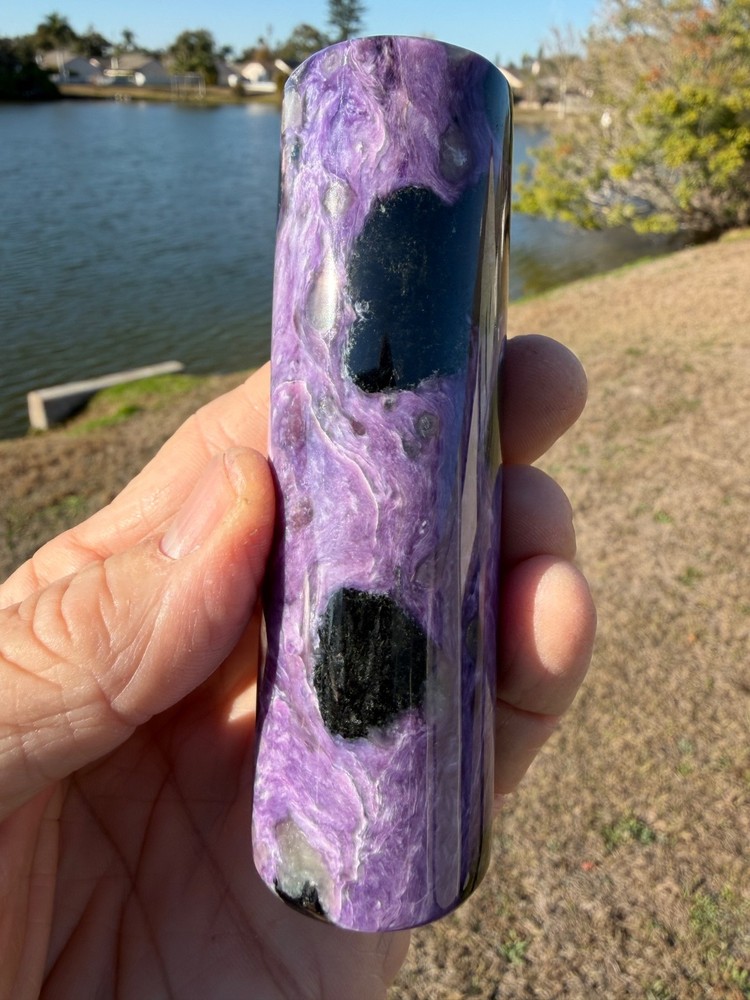 Charoite 4" polished harmonizer cylinder 234 Grams