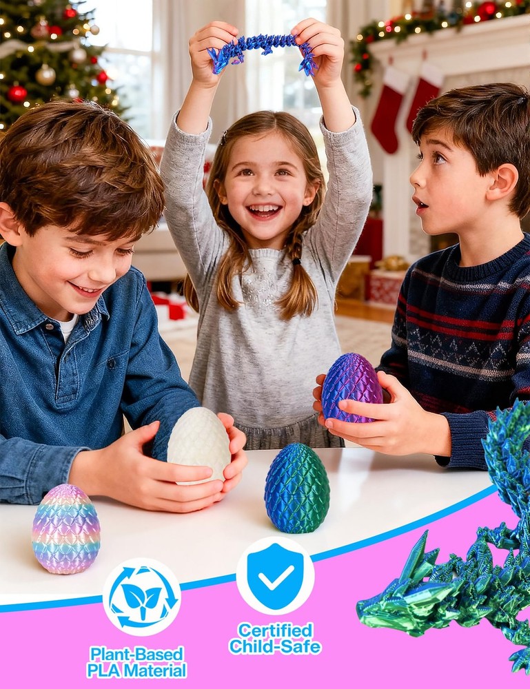 4Pcs 3D Printed Dragon Eggs with Inside 3 inches, Multicolor2-4pcs