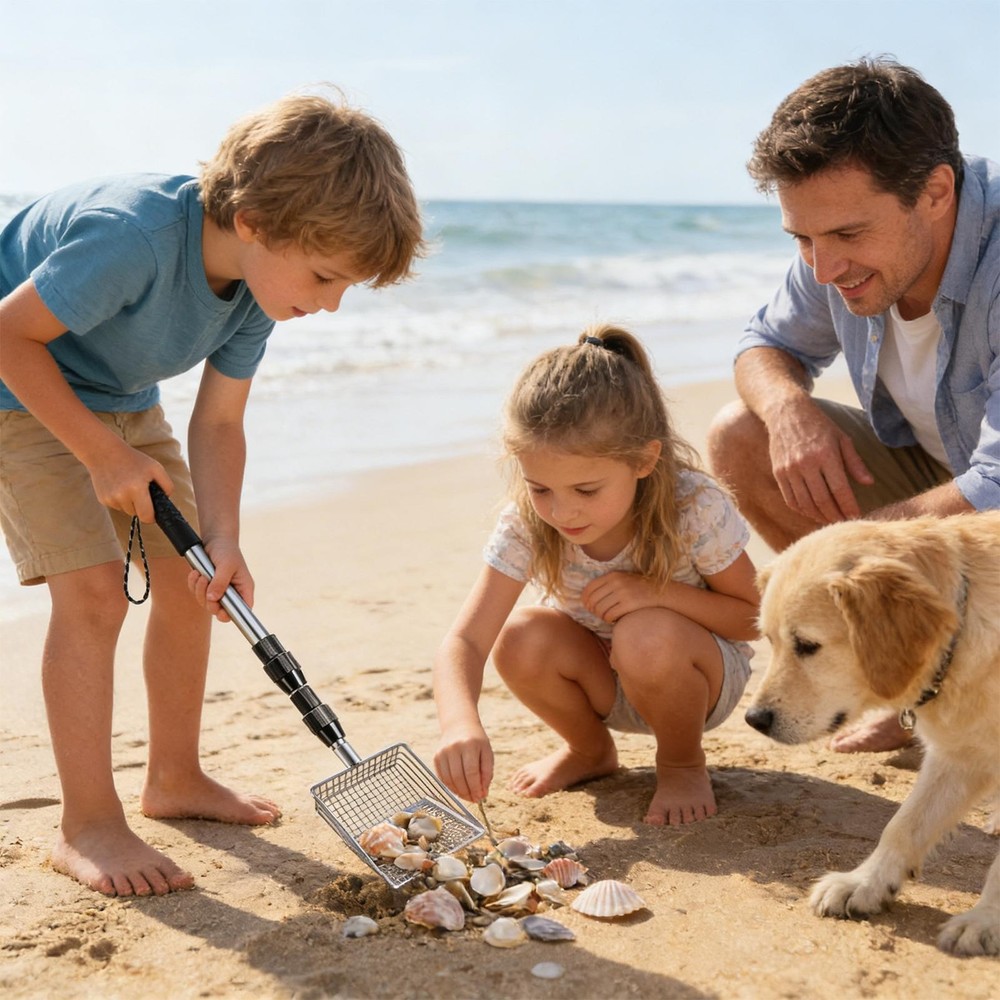 Shark Tooth Sifter Portable Adjustable Handle Shovel Mesh Seashell Scooper