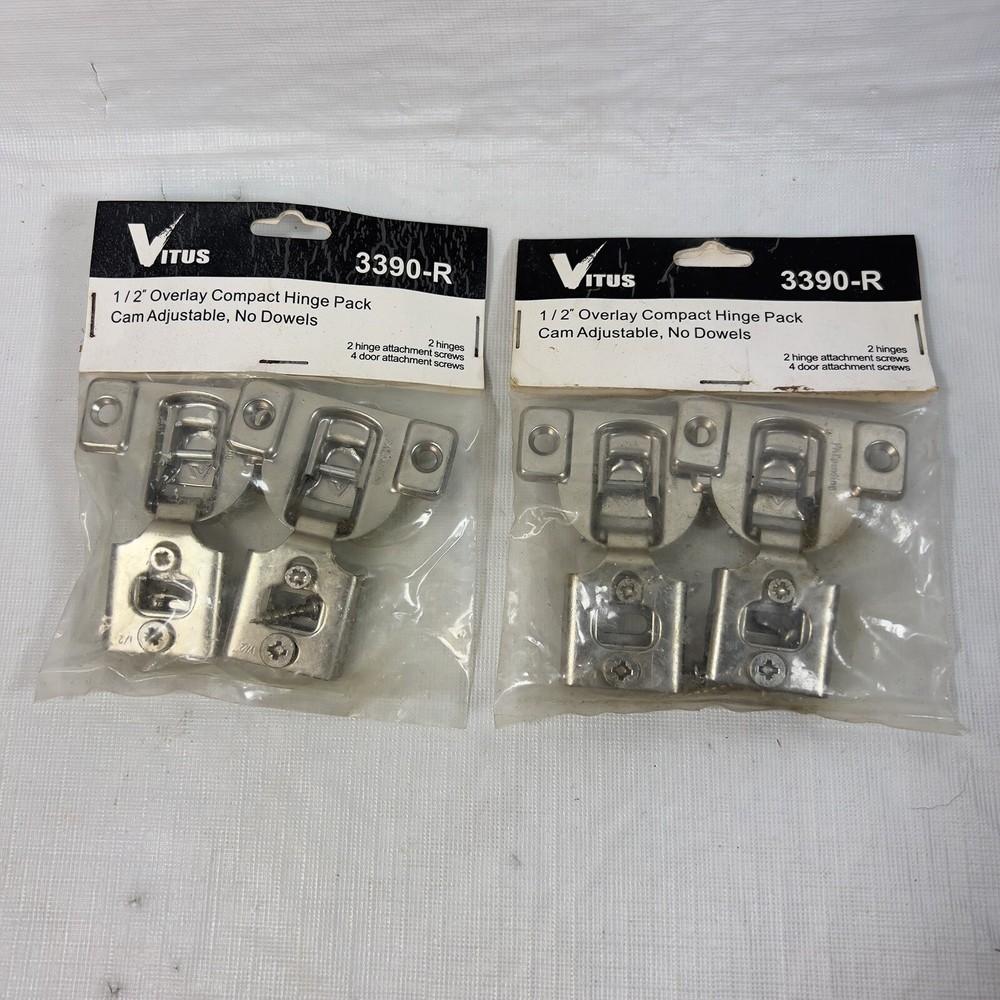Vitus 3390-R 1/2” Overlay Compact Hinge Pack Cam Adjustable No Dowels