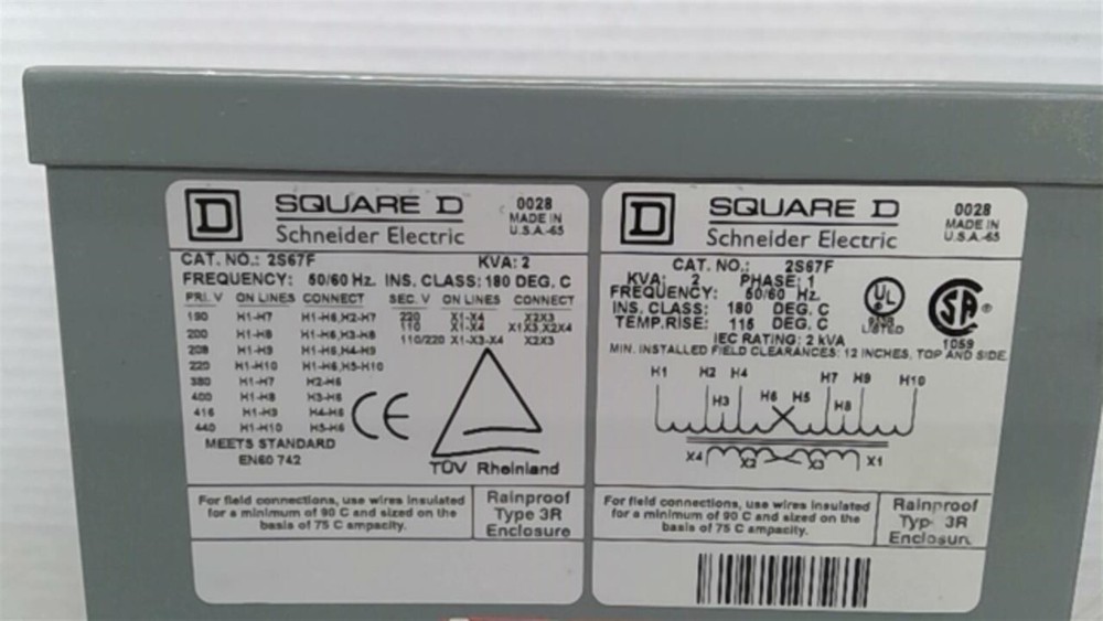 Square D 2S67F Transformer 2 KVA 440 Pri 110/220 Sec Single Phase