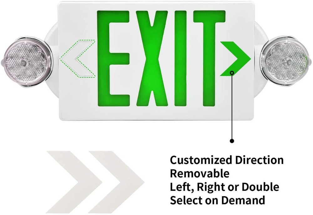 2 Pack LED Exit Sign Emergency Light–Hi Output Compact Combo UL listed (Green)
