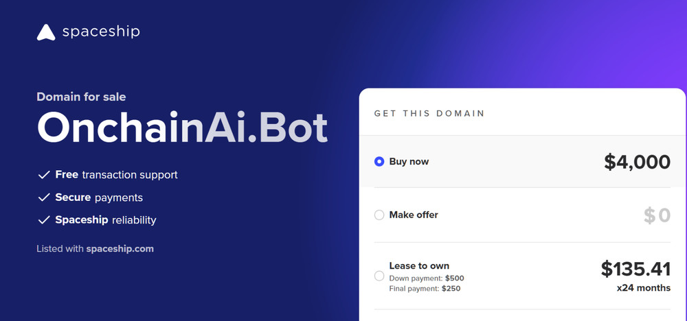 OnchainAi.Bot ONCHAIN AI .BOT Registered Domain $400 minimum Offer