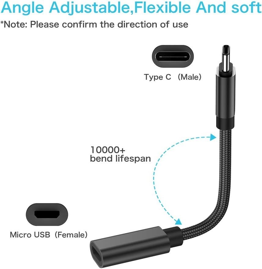 Micro USB to C Adapter,(2-Pack) Female Type C Male Black
