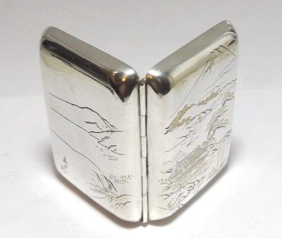 VINTAGE JAPANESE 950 GRADE SOLID SILVER CIGARETTE CASE & PETROL LIGHTER c1950