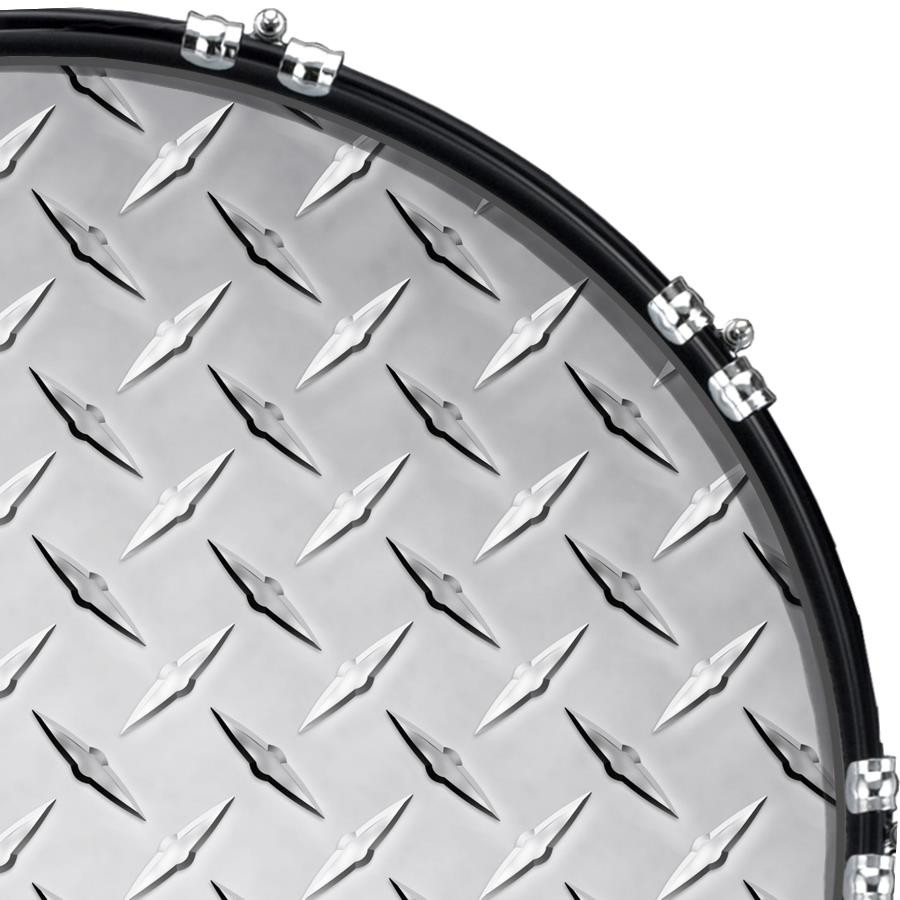 20" Custom Bass Kick Drum Front Head Graphical Diamond Plate Silver