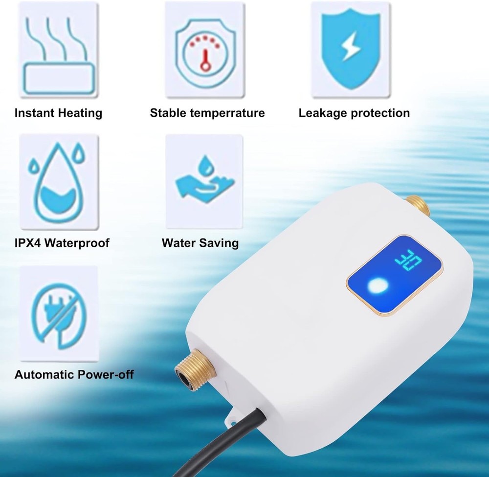 Electric Tankless Water Heater, 3000W 110V Instant Hot Water for Kitchen & RV