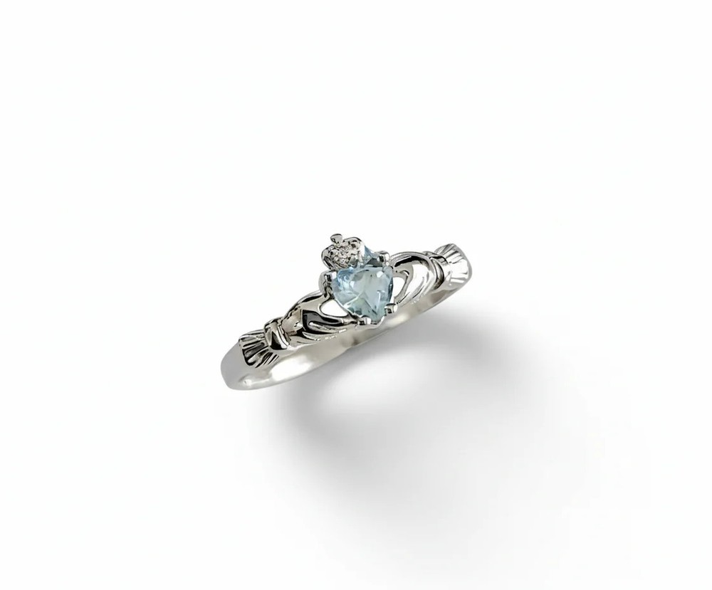 Sterling Silver Claddagh Aquamarine Ring