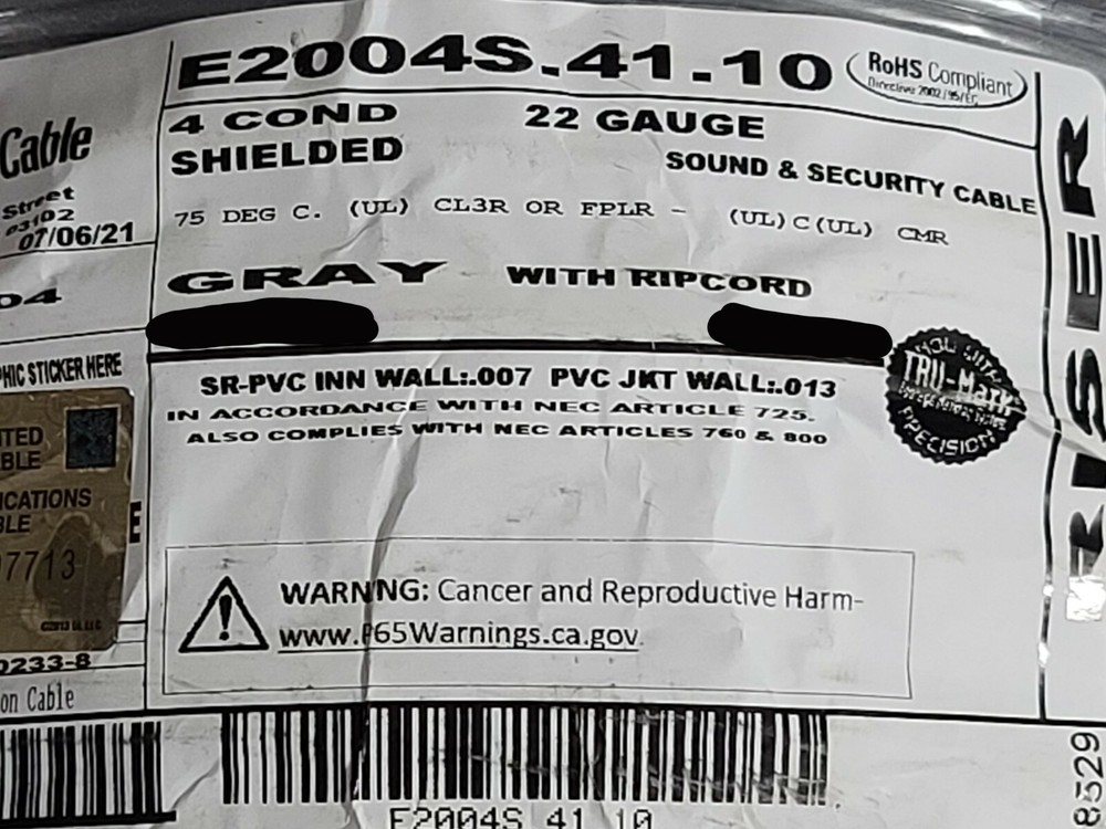 Carol E2004S 22/4C Shielded Communications/Security Cable Riser CMR Gray /100ft