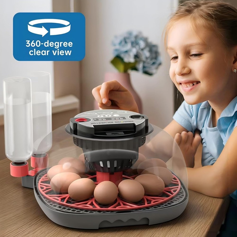 12-24 Egg Incubator with Humidity Display, Egg Candler, Automatic Egg Red