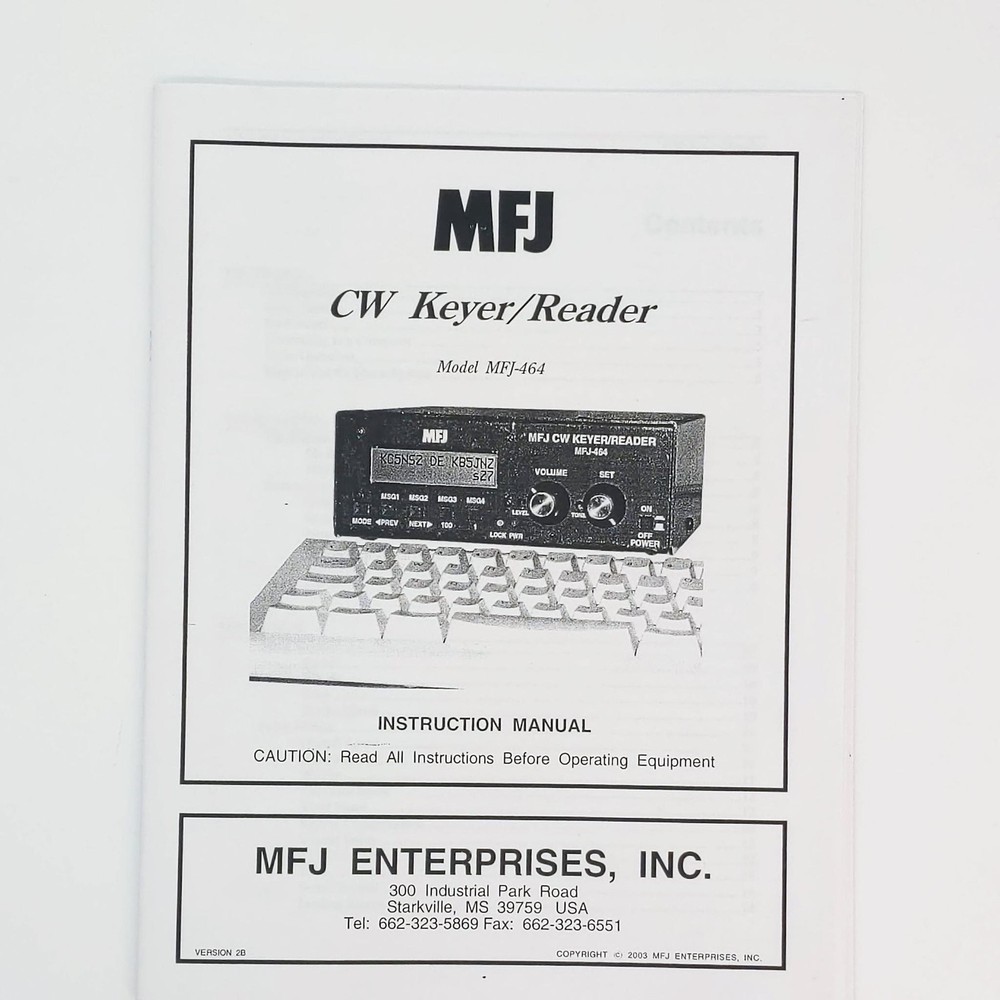 MFJ-464 CW Keyer/Reader Original MFJ Manual