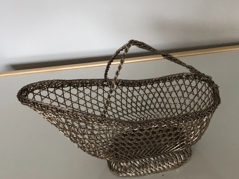 SILVER PLATED WICKER DESIGN BOTTLE HOLDER 11" LONG