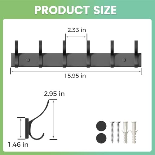 Coat Rack Wall Mount with 6 Hooks (), Heavy Duty Coat Hooks Wall 2 Pack Black