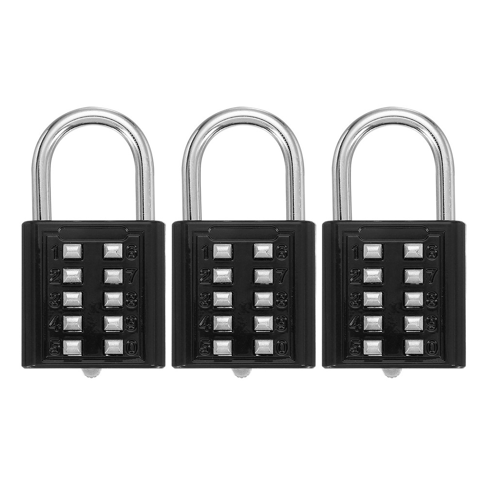 3Pcs Push Button Combination Padlock 10-Digit 5-Position Lock Black