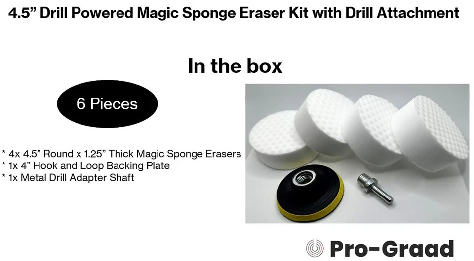 4.5” Drill Powered Magic Sponge Eraser 6 Pieces Kit with Drill Attachment | 2...