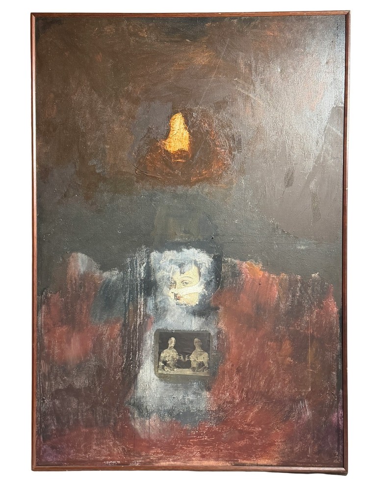 Large Abstract Mixed Media Painting with Collage Elements