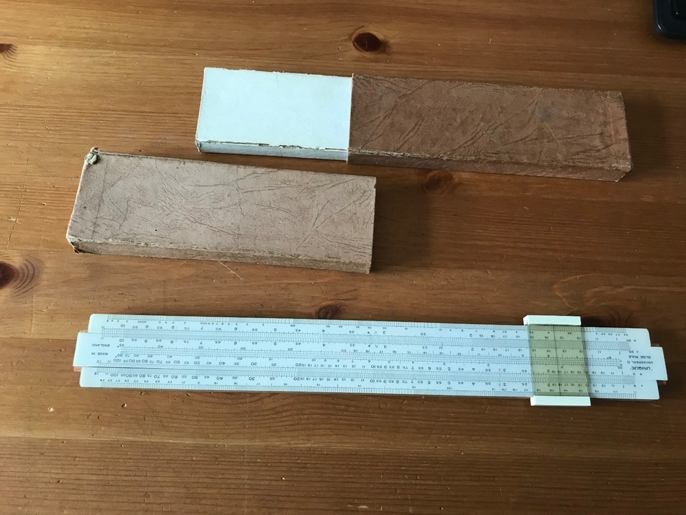 Unique Universal II Slide-rule with case ,  Vintage