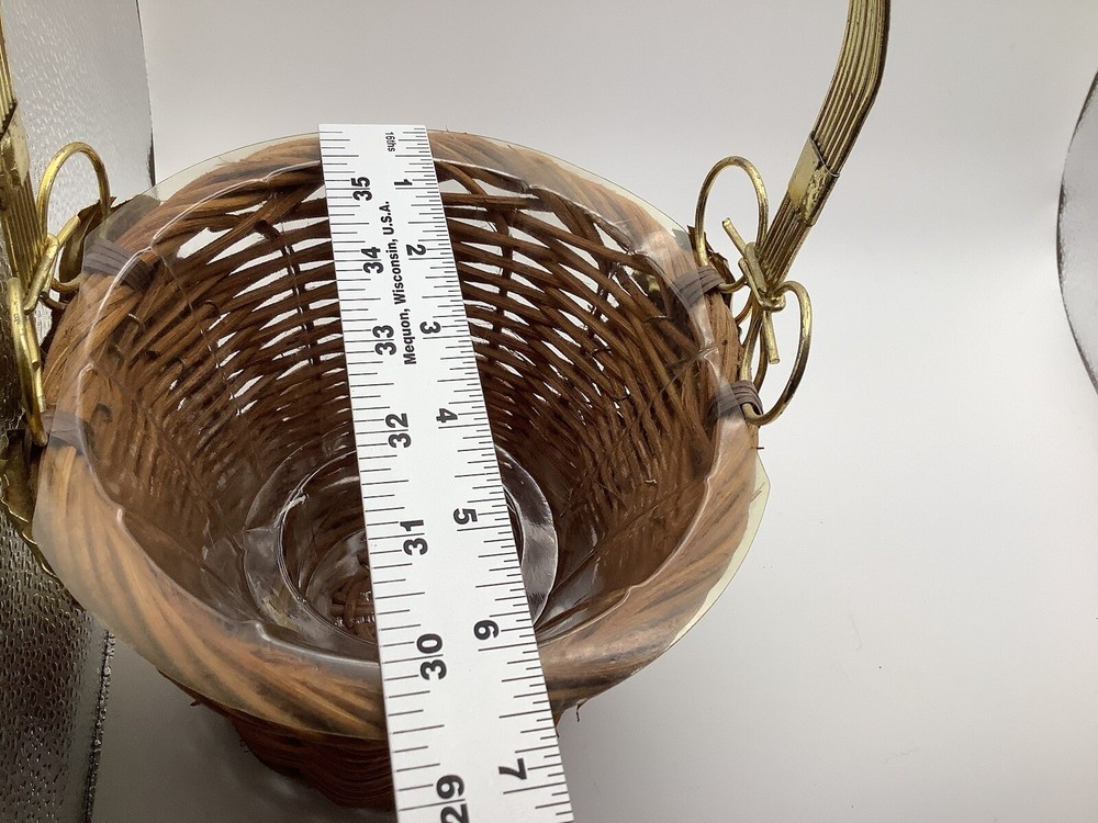 Wicker Flower Planter Vase Metal Handle And Leafs MISSING 1 Leaf