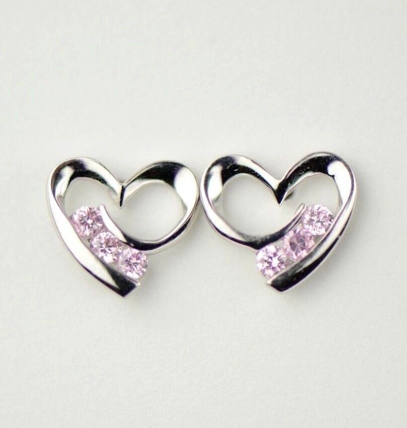 14k Solid Yellow White Gold Heart Shape CZ Stud Earrings