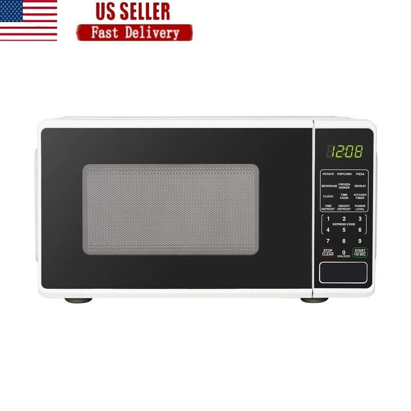 Compact Countertop Microwave Oven 700W LED Display Timer One Touch Lock Durable