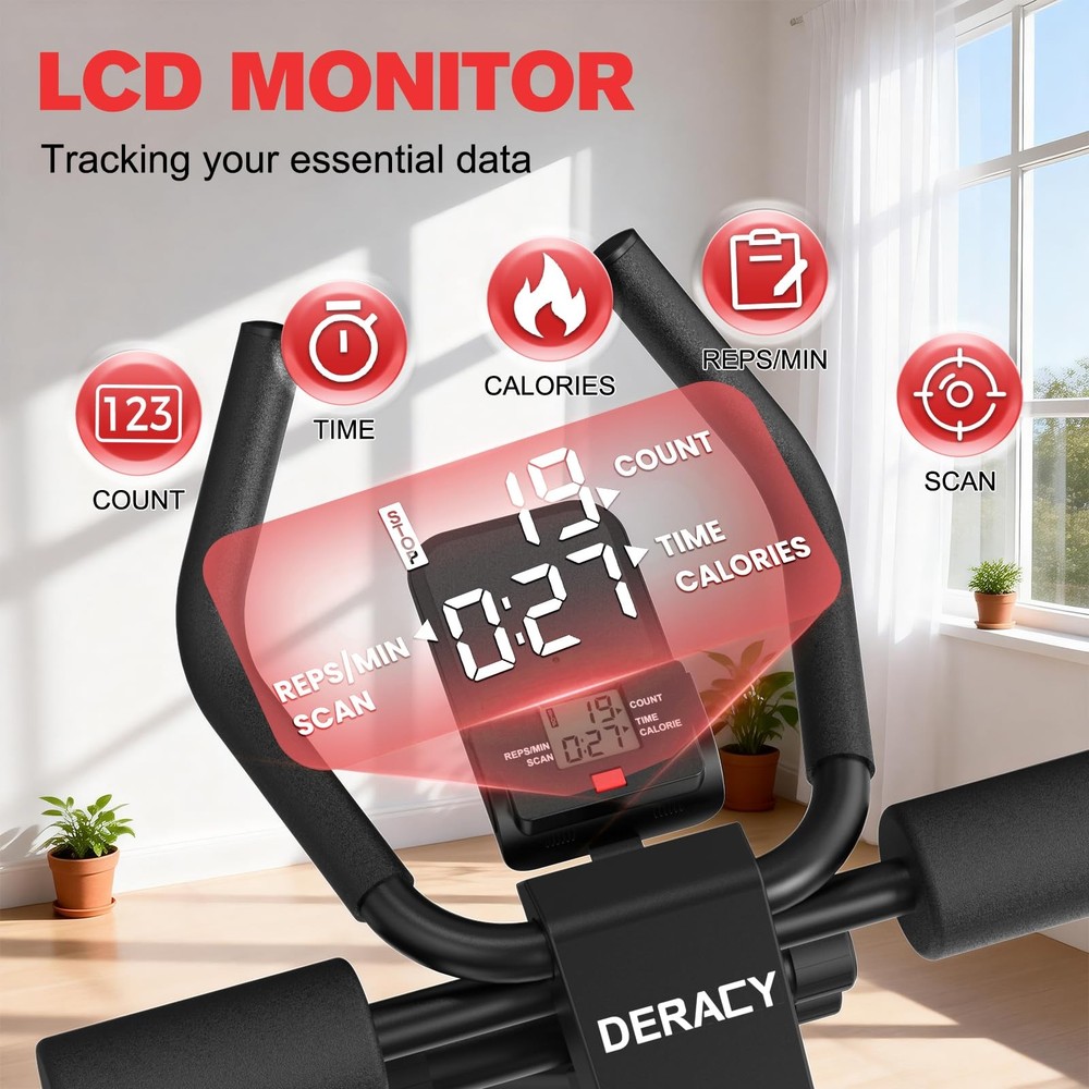 DERACY Ab Workout Machine Adjustable Trainer Abdominal Black - Red