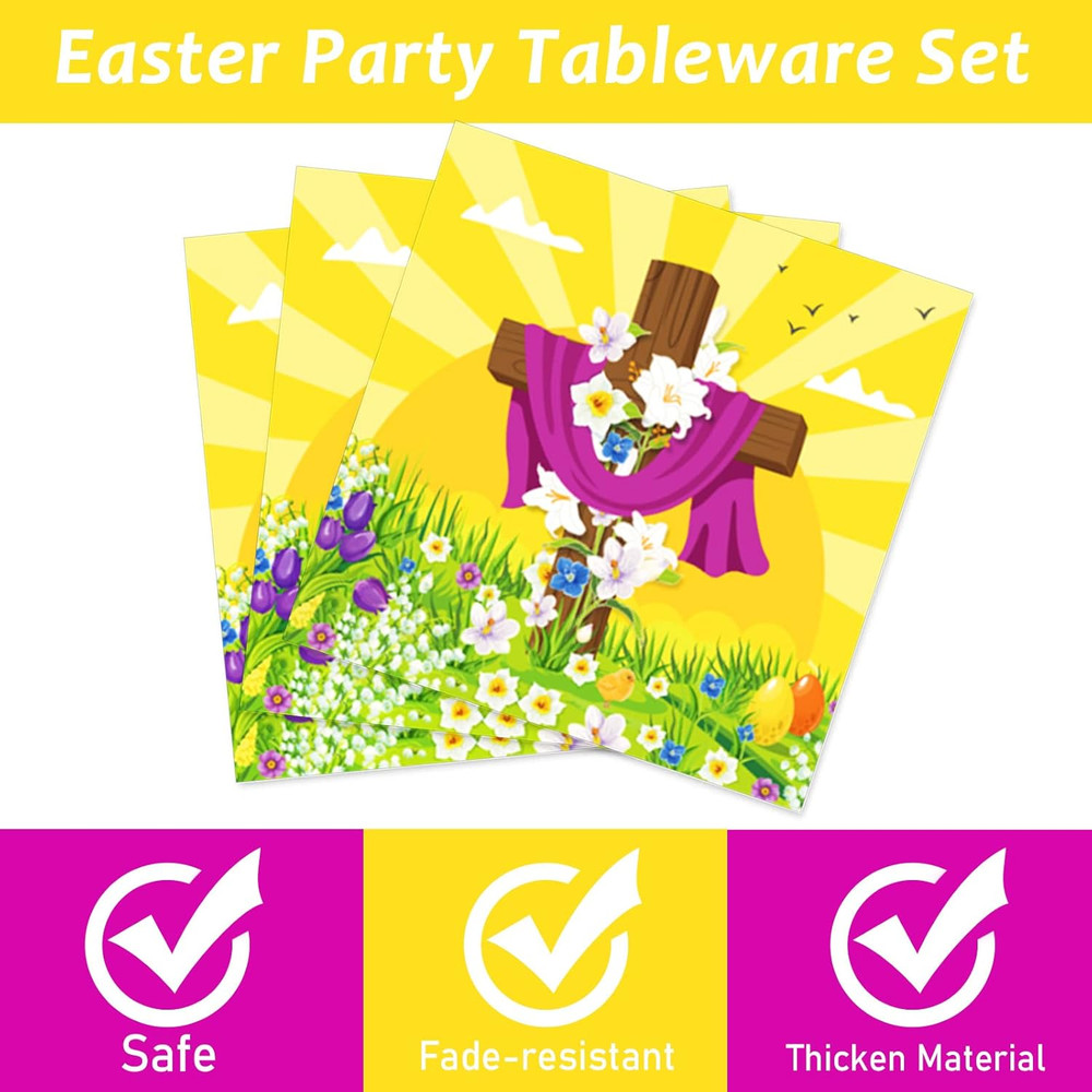 96 Pcs Easter Tableware Set He Is Risen Plates Happy Easter Party Plates East...