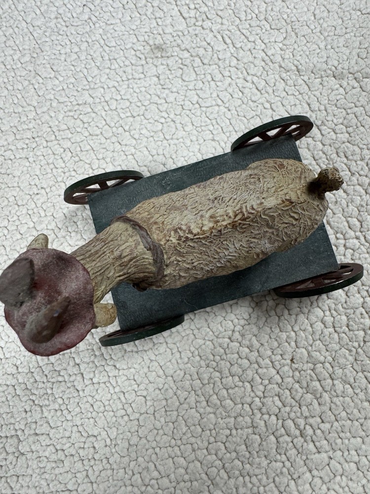 Vintage Hand Made Pull Toy "Billy Goat Gruff" on a Wagon 7" Long
