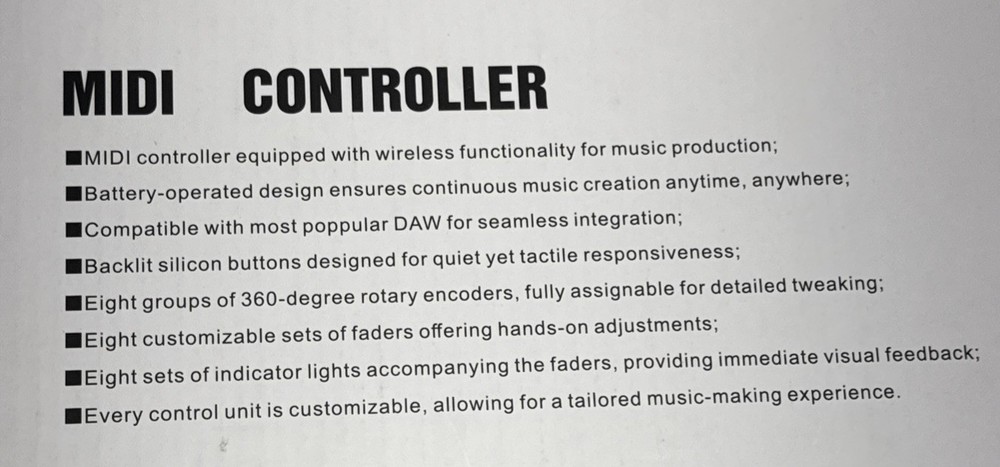M-WAVE Wireless MIDI Controller Mixer Rechargeable 8 Push Buttons 8 Knobs O3D5