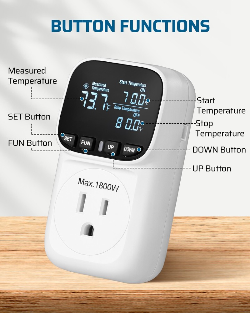 DEWENWILS Digital Temperature Controller, Thermostat Outlet Plug,Cyclic Timing