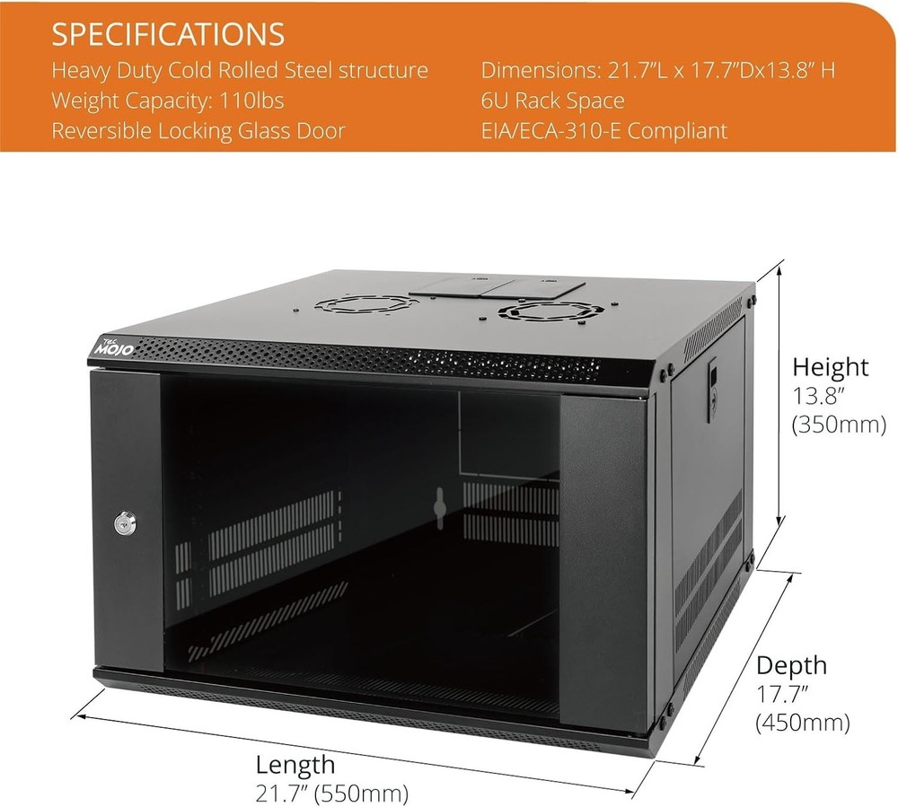 Durable 6U Wall-Mounted Server Cabinet - Adjustable Rail & Lockable Design