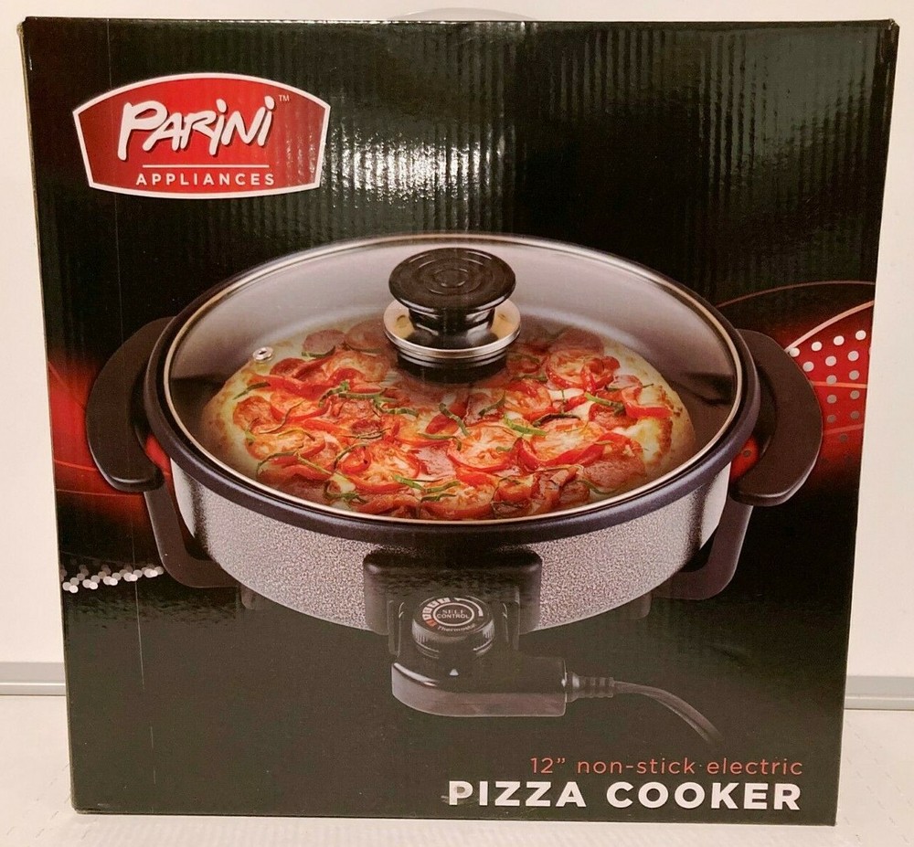 Parini 12" Non-Stick Electric Pizza Cooker, Variable Temps, Cool-Touch Handle