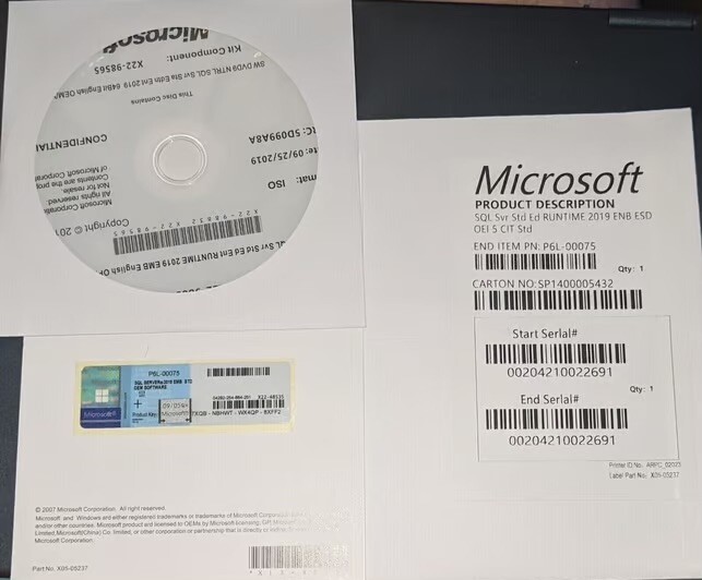 Brand New MS, SQL Server 2019 Standard (5 CAL) 16 Core License Key DVD & COA