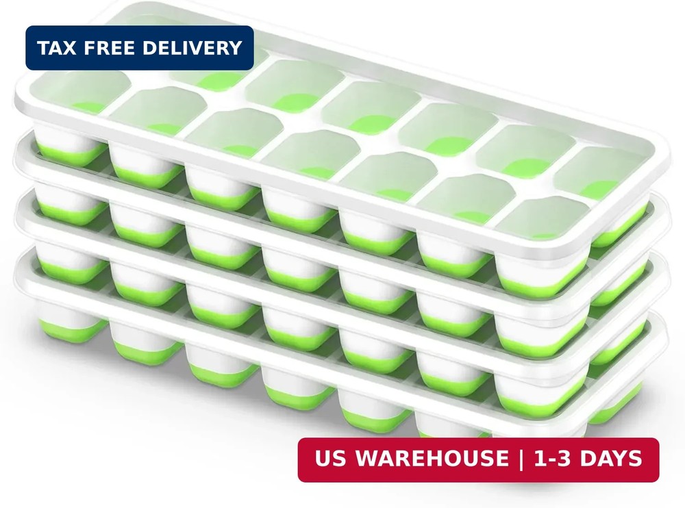 ChefAide Ice Cube Tray with Lid, 4 Packs 56 Cubes Durable Stackable Ice Cube Tra